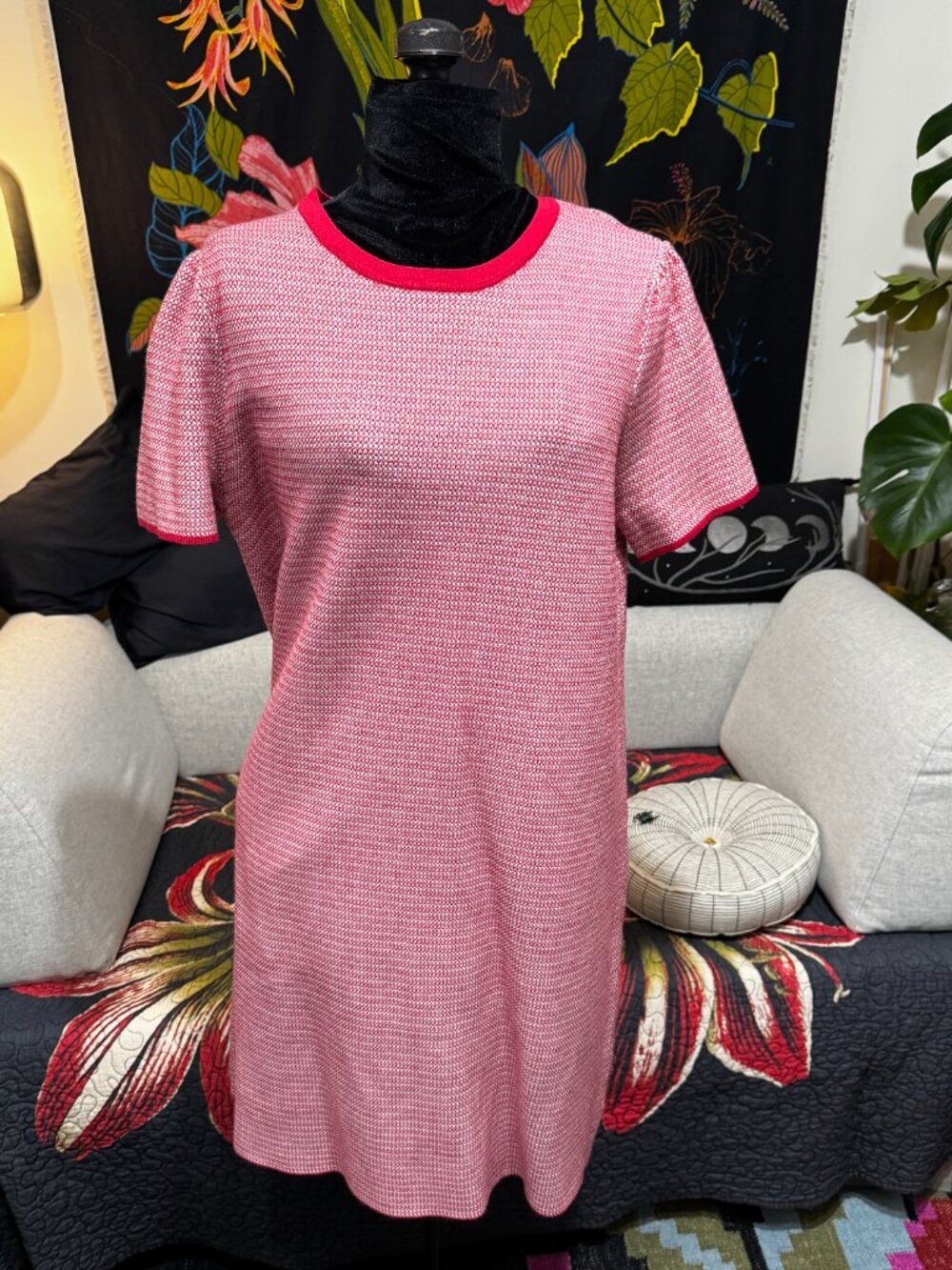 Draper James Shift Textured Sweater Knit Dress, Red Jacquard, Large